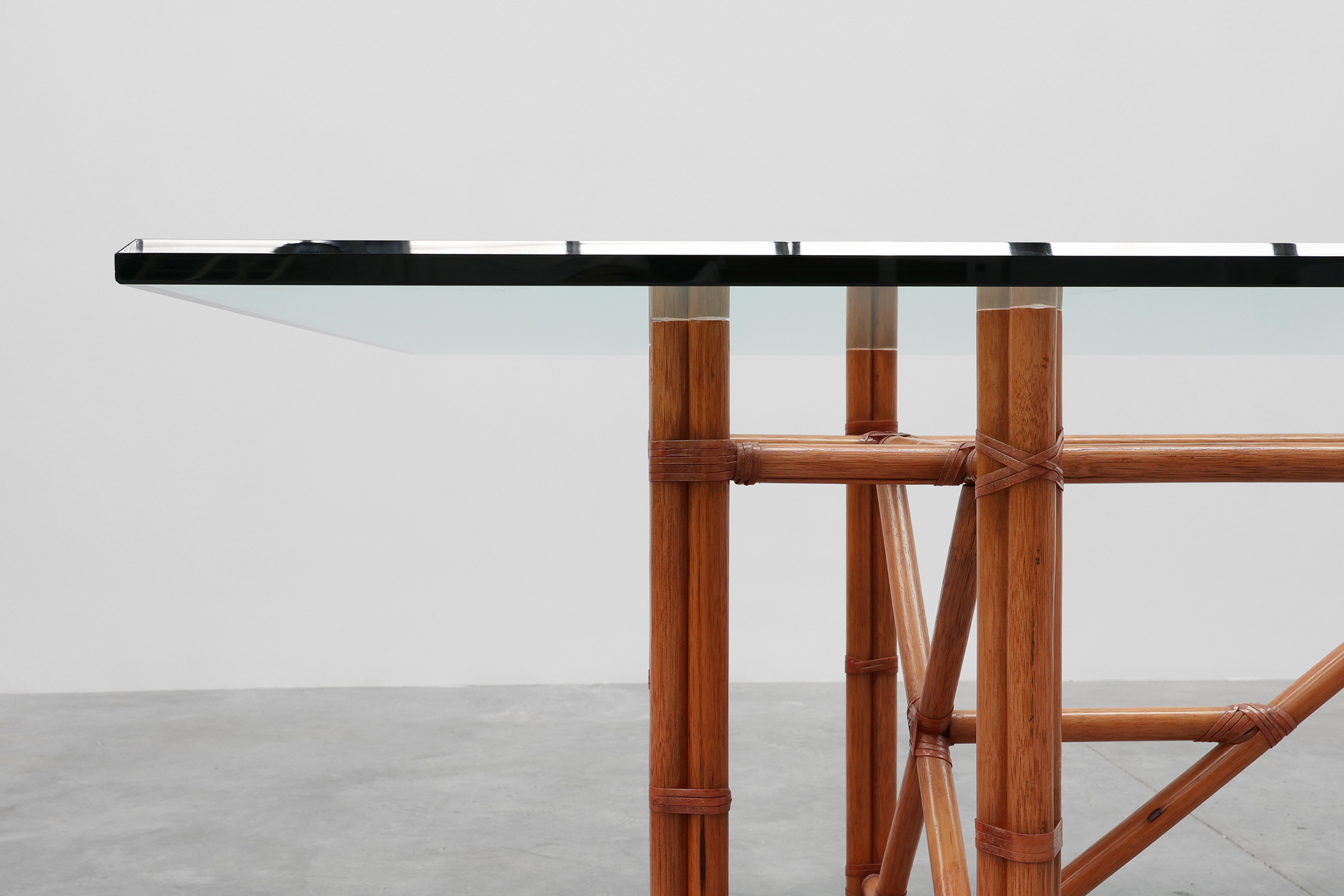 Large monumental bamboo dining table with glass top by Gasparucci, Italy 1980sthumbnail